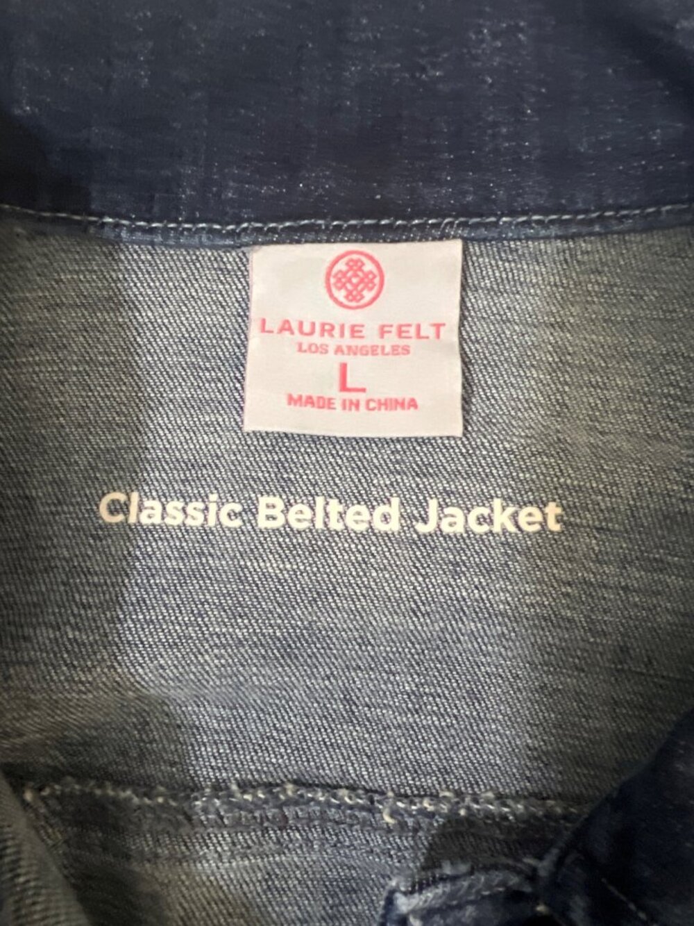 Laurie Felt Los Angeles Classic Denim Belted Jean Jacket Dark Wash Large - Picture 2 of 7